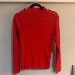 Ralph Lauren Red Ribbed Turtleneck Sweater with Gold Buttons